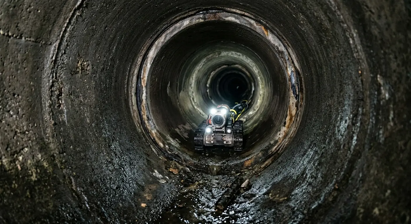 Robotic sewer camera inspecting pipe interior for Drain Snake Service in Kingston